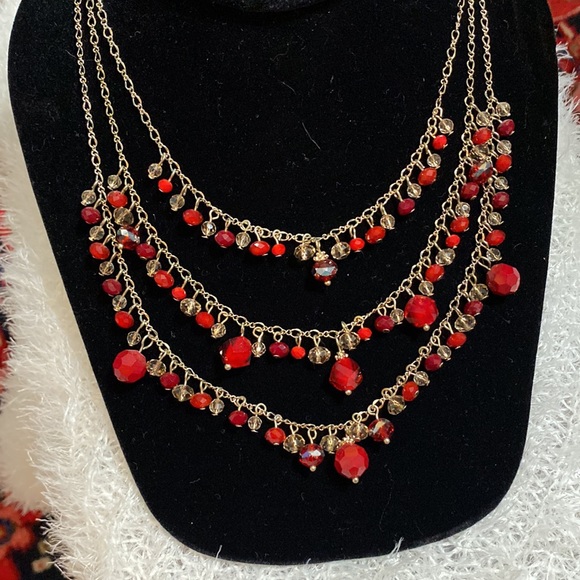 WHBM Red Beaded Necklace - Picture 1 of 6